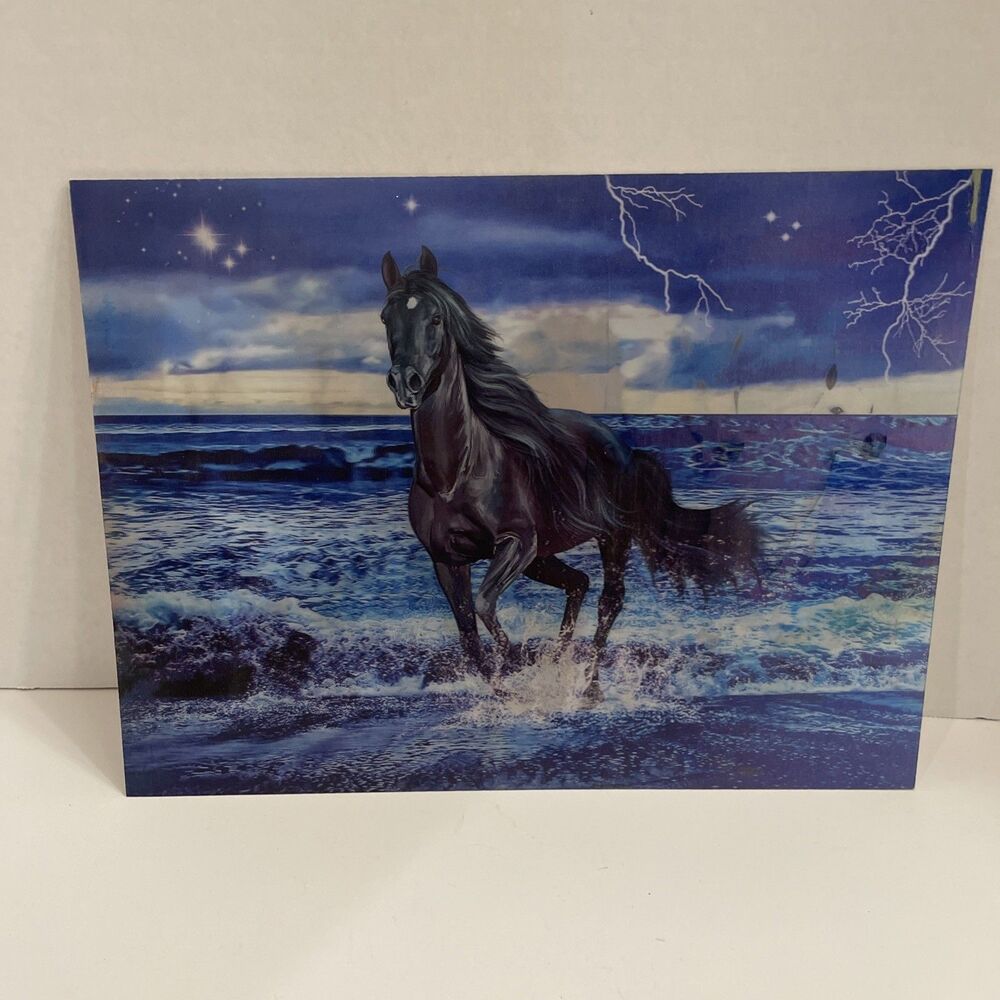 3D Lenticular Optical Flip Art Poster Wild Horses Running Shore & Mountain Storm
